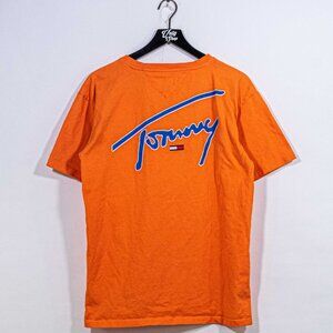 Tommy Jeans Script Logo Shirt Medium M Tommy Hilfiger Flag Graphic Tee Orange